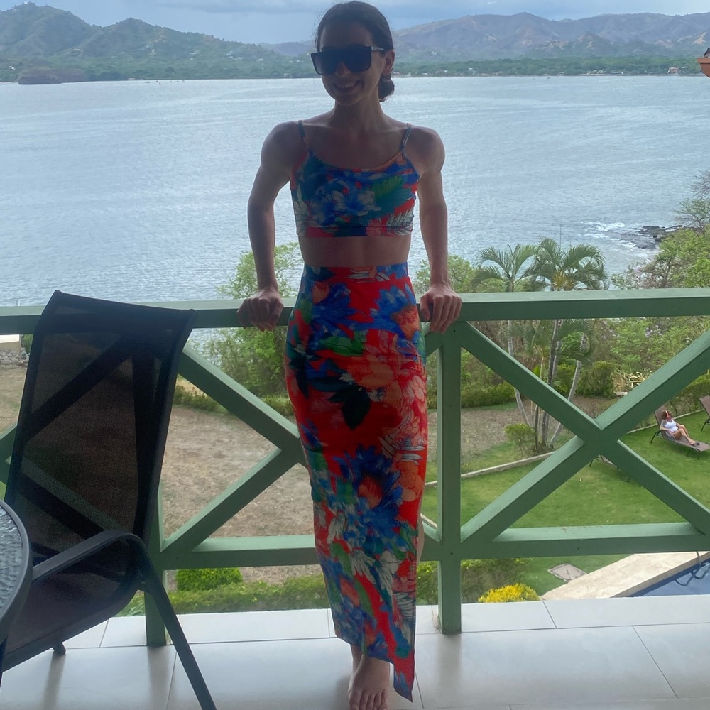 Tropical Print Two-Piece Set Maxi Skirt and Crop Top